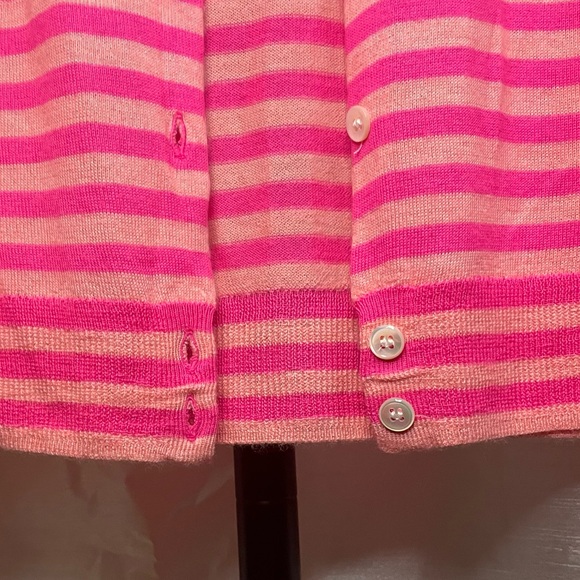J. Crew 100% Italian Cashmere Sz small Neon and baby pink striped cardigan - Picture 4 of 11